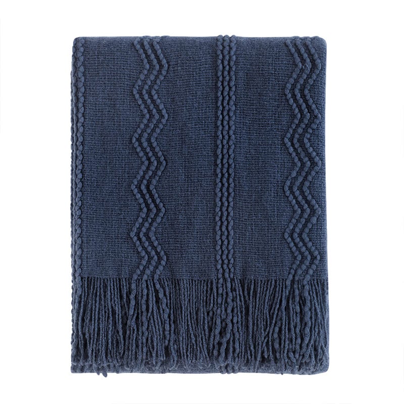 BOURINA Navy Throw Blanket 50x60 Inches Throw Textured Solid Soft Sofa Throw Couch Cover Knitted Decorative Blanket - Image 1